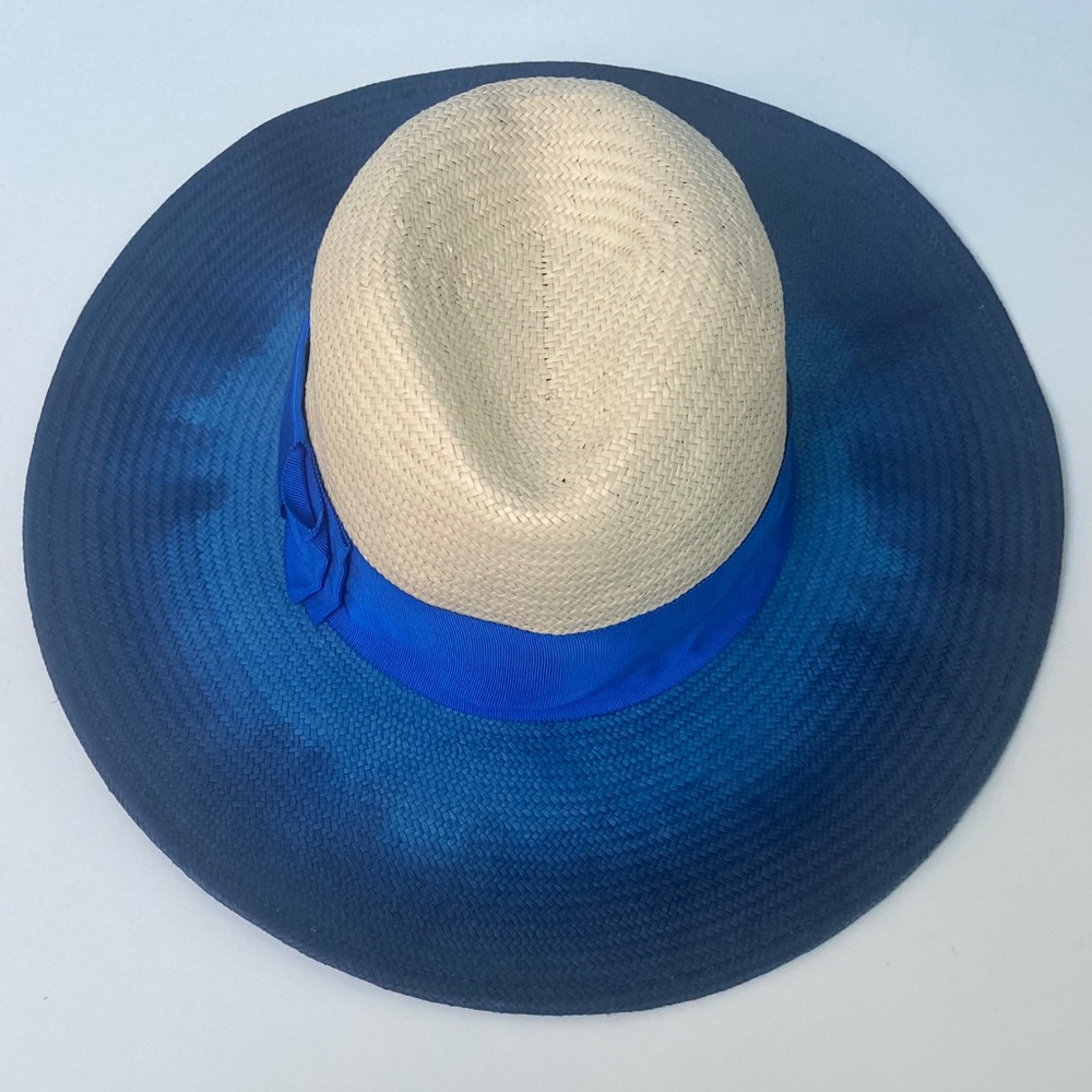 kate spade vintage 
Two-Tone Straw Sun Hat in Natural and Blue